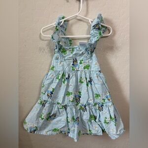 Charming Kids Light Blue and Green Cartoon Dress